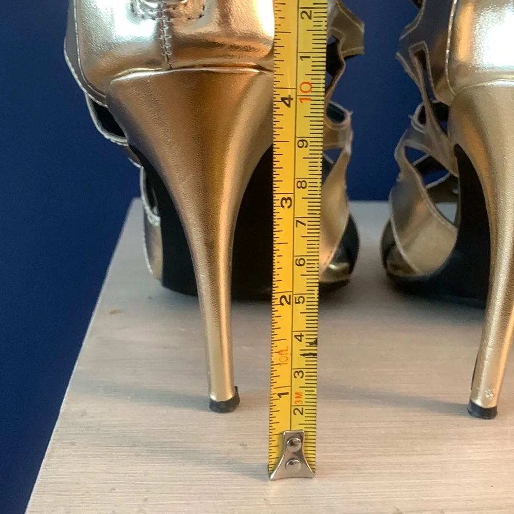 Gold caged high-heel Sandals 8 1/2 - Picture 7 of 7